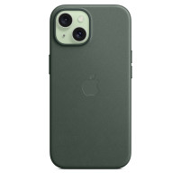 Луксозен твърд текстилен гръб оригинален MT3J3ZM/A OFFICIAL Apple FineWoven Case With MagSafe за Apple iPhone 15 6.1 тъмно зелен / Evergreen 